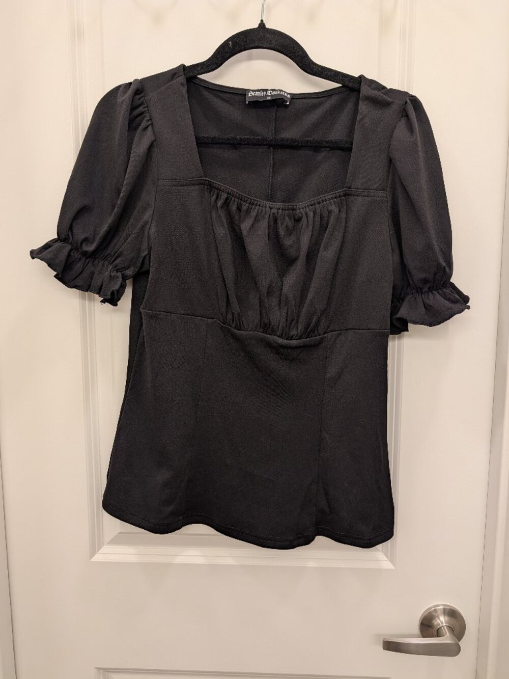Scarlet Darkness Black Square Neck Puff Short Sleeve Peasant Top Medium